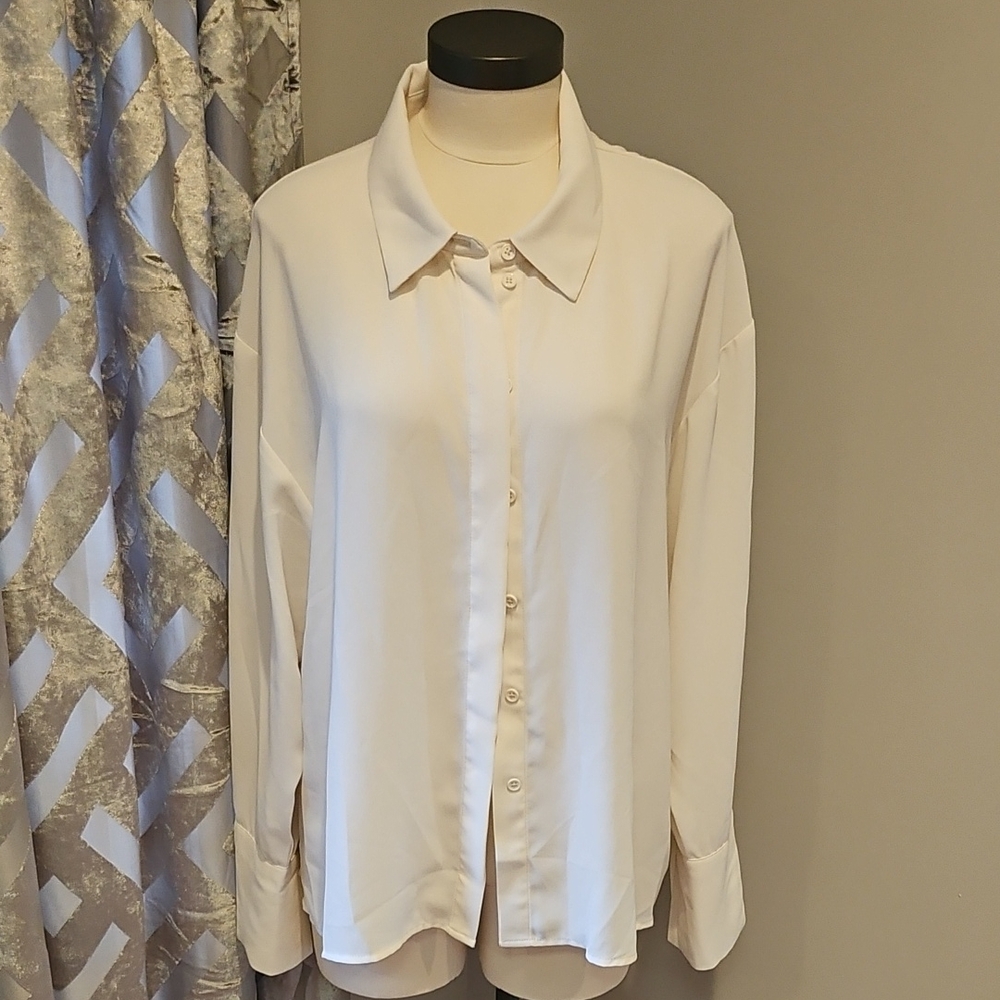 Scoop NYC Cream Button-Up Blouse